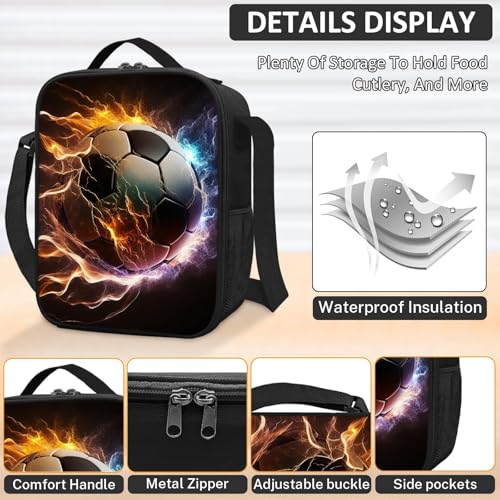 TILYTADLY School Backpack for Boys - 4pcs Soccer Boys Backpack with Lunch Box and Pencil Case for Kids Children Teens Elementary Middle School - Students Bag for Ages 6-18,17″Bookbag Travel Back Pack - color: Soccer-09-backpack Set