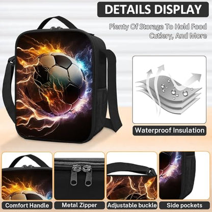 TILYTADLY School Backpack for Boys - 4pcs Soccer Boys Backpack with Lunch Box and Pencil Case for Kids Children Teens Elementary Middle School - Students Bag for Ages 6-18,17″Bookbag Travel Back Pack - color: Soccer-09-backpack Set