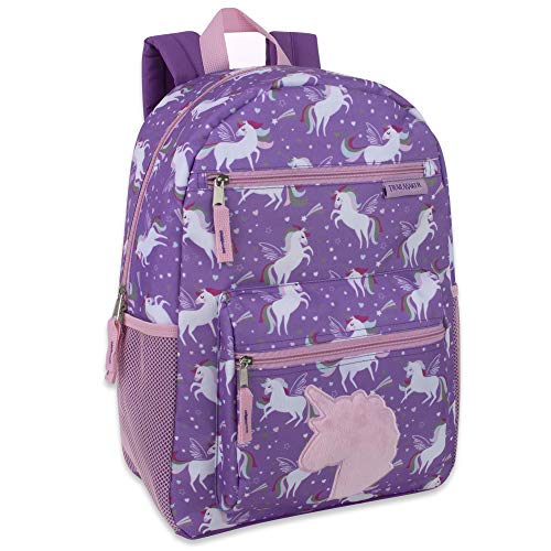 Trail maker 17” Kids Character School Backpacks Plush for Girls with Side Pockets, Padded Straps - color: Plush Unicorn Love