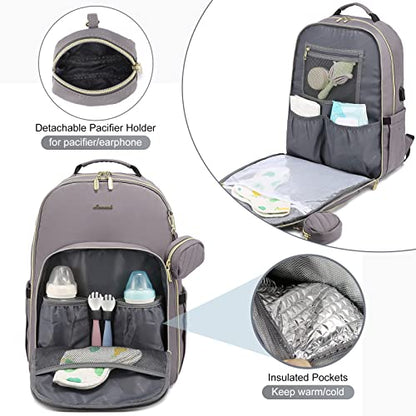 LOVEVOOK Diaper Bag Backpack, Quilted Baby Bag with Changing Pad & Pacifier Holder, Waterproof Travel Diaper Bags for Baby Boys Girls, Stylish and Large Capacity, Purple Grey - color: Purple Grey