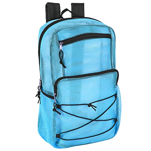 Trail maker Deluxe See Through Mesh Backpack with Bungee Cord & Adjustable Padded Straps for Swimming, Travel (Aqua) - color: Aqua