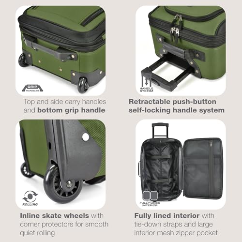 U.S. Traveler Rio Lightweight Softside Rolling Carry-on Suitcase, 2-Wheel Single, Green - color: Green, size: 21"