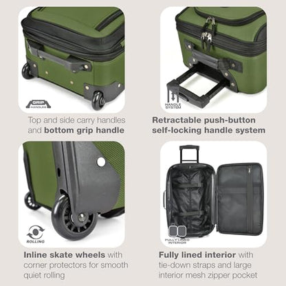 U.S. Traveler Rio Lightweight Softside Rolling Carry-on Suitcase, 2-Wheel Single, Green - color: Green, size: 21"