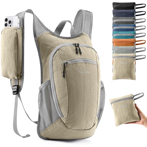 Uselike 10L Small Hiking Backpack Travel Daypack Lightweight Packable Back Pack for Women Men(Beige) - color: Beige
