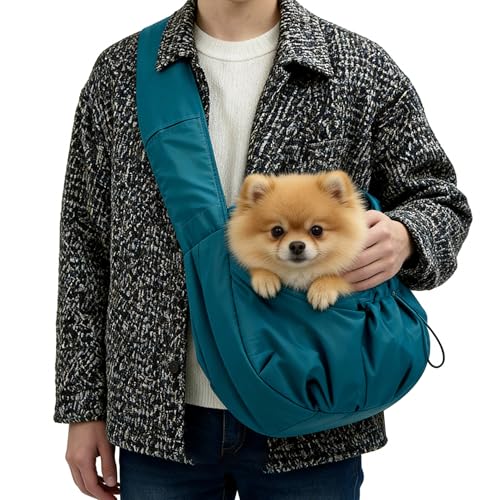 Dog Carrier Sling, Puppy Carrying Backpack Pet Purse with Storage Pockets, Multiple Safety Features Dogs and Cats Harness, Adjustable Shoulder Strap, Suitable for Under 17 lbs (Blue) - color: Blue