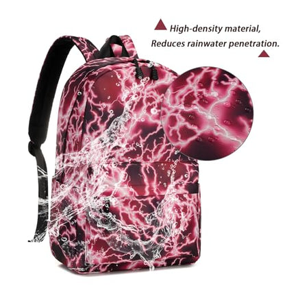 mezhsa Boy School Backpack Elementary Middle Lightning Bookbag Laptop Teenager Waterproof Lightweight 17 Inches (3Red) - color: 3red
