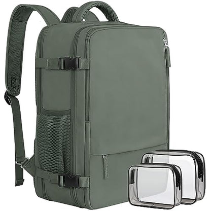 Sinaliy Large Expandable Travel Backpack for Men and Women, 17 Inch Laptop, Waterproof, Casual, College Bookbag, Backpack for Women, as Person Item Flight Approved - color: Olive Green