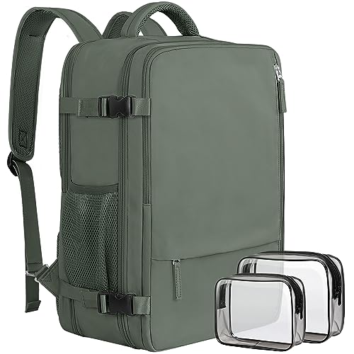 Sinaliy Large Expandable Travel Backpack for Men and Women, 17 Inch Laptop, Waterproof, Casual, College Bookbag, Backpack for Women, as Person Item Flight Approved - color: Olive Green