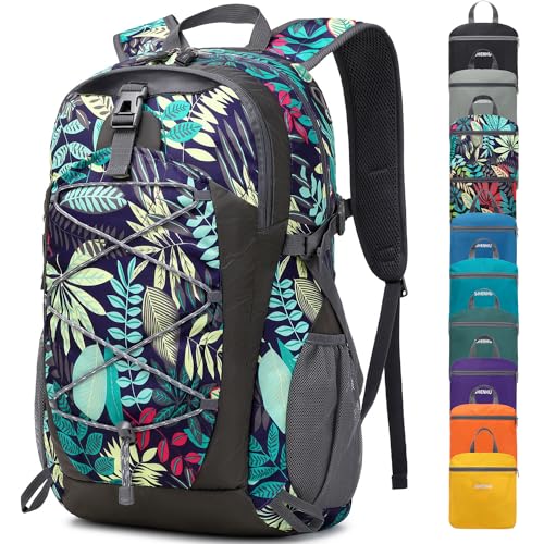 40L Hiking Backpack Lightweight Daypack Waterproof Travel Camping Backpack for Men Women Sport Packable - color: A2-blue Leaf