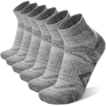 ANTSANG 6 Pairs Merino Wool Quarter Ankle Hiking Running Socks Compression Thermal Thick Cushion Socks for Women Men - color: Gray Series, size: Medium