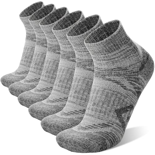 ANTSANG 6 Pairs Merino Wool Quarter Ankle Hiking Running Socks Compression Thermal Thick Cushion Socks for Women Men - color: Gray Series, size: Medium