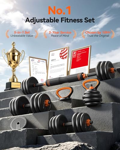 FEIERDUN DS2 Adjustable Dumbbells, 20/30/40/45/70/90lbs Free Weight Set with Connector, 5 in1 Dumbbells Set Used as Barbell, Kettlebells, Push up Stand, Weight Plate, Fitness Exercises for Home Gym Suitable Men/Women - style: D.45LB(22.5LB Pair)