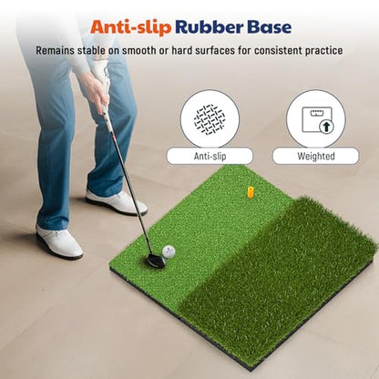 JAYA Golf Hitting Mat with Heavy Rubber Base, Foldable Golf Practice Mat for Indoor & Outdoor Training, Dual Turf Fairway & Rough Grass Mat for Swing, Chipping and Driving Practice - size: 2' x 2' (L x W)