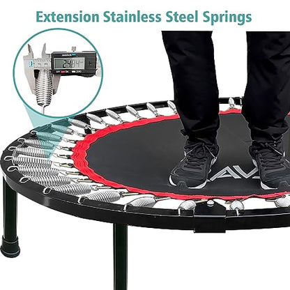 RAVS Mini Trampoline for Kids Adults 40"/48" Foldable Fitness Rebounder Kids Trampoline with 5 Levels Height Adjustable Handle Resistance Bands Indoor Workout - size: 40-inch