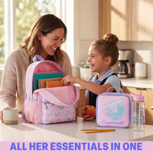 Get Trend Cinnamoroll Girls Backpack, Lunch Bag, Pencil Case, Water Bottle | Sanrio 4 Pc Set, 18in Bookbag, Insulated Lunch Bag, Pencil Pouch & 16.9 fl oz BPA-Free Water Bottle, School, Gifts for Girls - color: Multi Cinnamoroll