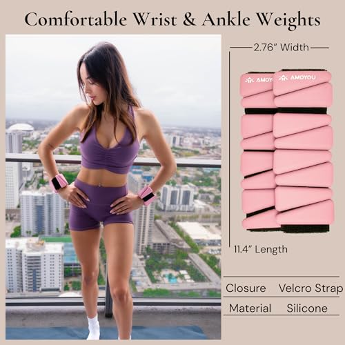 AMOYOU Wrist & Ankle Weights for Women – 2 lb Ankle Weights (Set of 2, 1 lb Each) | Arm Weights for Women | Leg Weights for Walking, Yoga, Cardio & Strength Training - color: Pink
