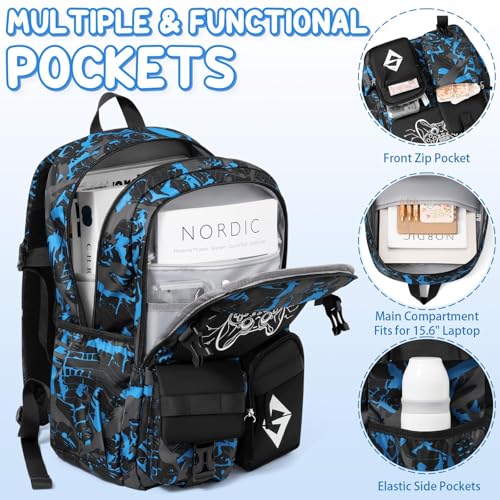 Fimibuke Backpack for School Boys, 3 PCS Cool Luminous Kids Backpacks with Lunch Box & Pencil Pouch, Toddler Teen Glow in The Dark Backpack Bookbag Schoolbag Set for Elementary to High School Students - color: Basketball