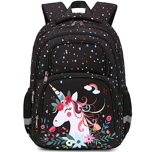 abshoo Cute Unicorn School Backpack For Girls Elementary Kindergarten Kids School Bag (Unicorn Black) - color: Unicorn Black