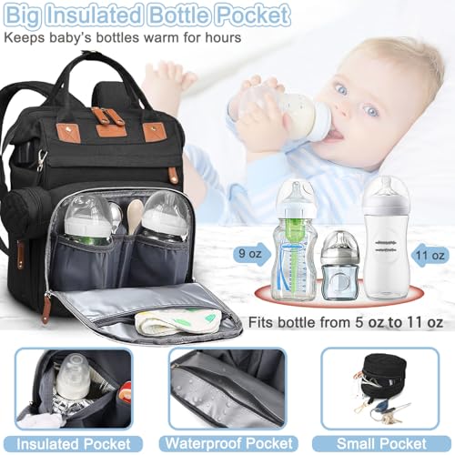 SHITIESHOU Diaper Bag Backpack Baby Bag for Mom Dad with Changing Pad, 19 Pockets, Large Waterproof Travel Baby Girl Boy Toddle Diaper Bag with Insulated Pocket, Baby Shower Gifts, Black - color: Black