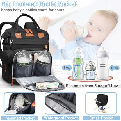 SHITIESHOU Diaper Bag Backpack Baby Bag for Mom Dad with Changing Pad, 19 Pockets, Large Waterproof Travel Baby Girl Boy Toddle Diaper Bag with Insulated Pocket, Baby Shower Gifts, Black - color: Black