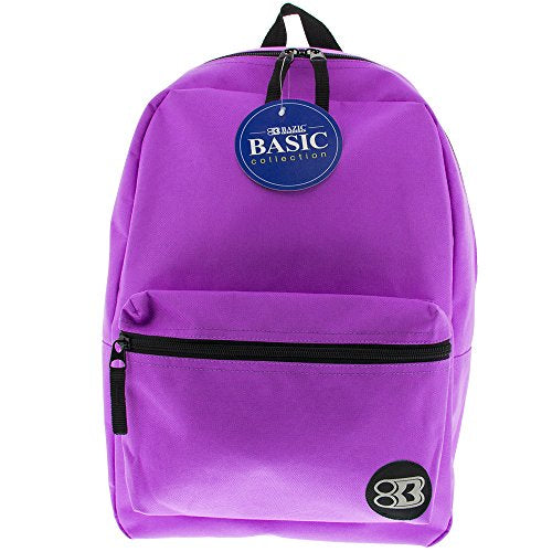 BAZIC School Backpack 16" Purple, Lightweight School Bag Padded Back & Adjustable Strap for Students, Travel Bag Fit A4 Notebook, 1-Pack - color: Purple, size: 16"