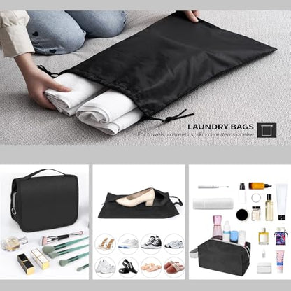 9-Set Packing Cubes with Hanging Bag | 9-Size Combination, Mesh Fabric & Reflective Stripe | Travel Luggage Organizers (Black) - color: Black