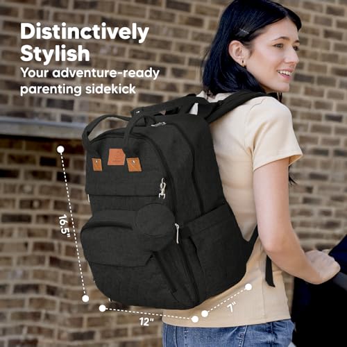 KeaBabies Diaper Bag Backpack - Large Baby Diaper Bag with Changing Pad, Baby Boy, Girl, Travel Backpack for Mom and Dad, Waterproof, Multi Function Durable (Trendy Black) - color: Trendy Black