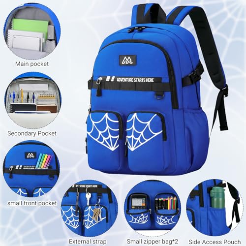 Kids Backpack for Boys - 4Pcs Boys Backpack with Lunch Box Set for Kids Teens Elementary Middle School, 18″ Large Capacity Students Bookbag, Perfect for Travel and School - color: Blue-backpack-set