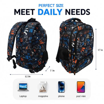 MYGOO Boys School Backpack Doubleday Gamer Black Bookbag for Elementary Middle School Ages 5-12, 17 inch Large Capacity 24L Kids Student Travel Bags - color: Doubleday Gamer Black