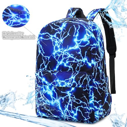 mezhsa Boy School Backpack Elementary Middle Lightning Bookbag Laptop Teenager Waterproof Lightweight 17 Inches (1-Blue) - color: 1-blue