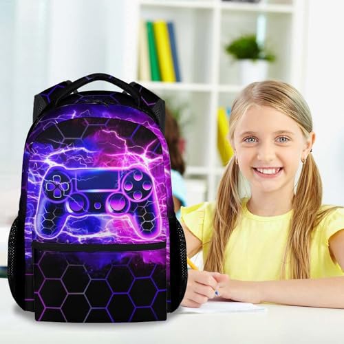 School Backpack for Kids - 17 Inch Gaming Backpacks for Boys with Adjustable Straps, Toddler Gamer Schoolbag for Kindergarten Elementary - color: Pink