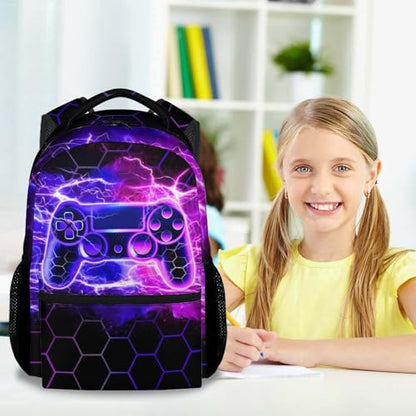 School Backpack for Kids - 17 Inch Gaming Backpacks for Boys with Adjustable Straps, Toddler Gamer Schoolbag for Kindergarten Elementary - color: Pink