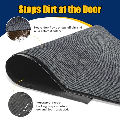 Extra Large Indoor/Outdoor Entrance Mat - 4 x 6 Feet, Rubber Border Door Mat Heavy Duty, Waterproof, Low-Profile, Easy to Clean, Rubber Entry Mat, Commercial Floor Mat, Charcoal Grey - size: 4 x 6 Feet