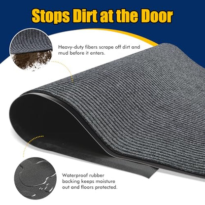 Extra Large Indoor/Outdoor Entrance Mat - 4 x 6 Feet, Rubber Border Door Mat Heavy Duty, Waterproof, Low-Profile, Easy to Clean, Rubber Entry Mat, Commercial Floor Mat, Charcoal Grey - size: 4 x 6 Feet