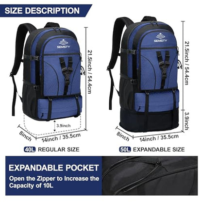 40L/50L Expandable Hiking Backpack for Men and Women, Travel Camping Backpack Flight Approved - color: 40l+10l Blue