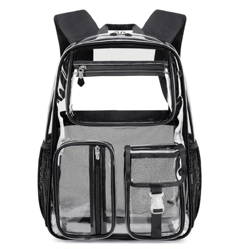 Cusangel Heavy-Duty Clear Backpack for Stadium Events, TPU Clear Book Bag, 16 x 11 x 5-inch Large-Capacity See-Through Backpack for Sports Events,Travel,Airports,Warehouses,Concerts,work(Black) - color: Black