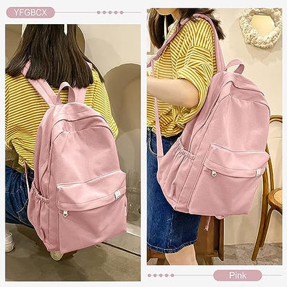 YFGBCX Cute Aesthetic Backpack for Women Solid Color Backpacks Lightweight Classic Backpack for Women Laptop Backpacks - color: Pink