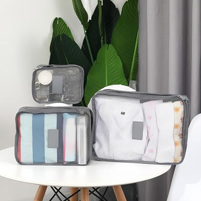 6PCS Packing Cubes Set Compression Organizers With Shoe Toiletry Laundry Bags Multi-Size Travel for Business Family Weekend Trips, Black