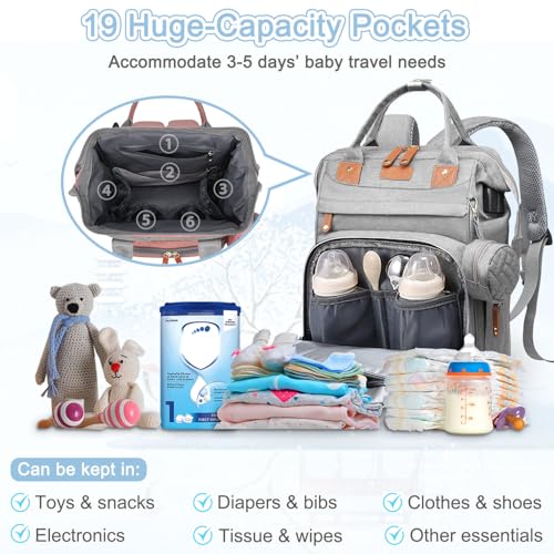 SHITIESHOU Diaper Bag Backpack Baby Bag for Mom Dad with Changing Pad, 19 Pockets, Large Waterproof Travel Baby Girl Boy Toddle Diaper Bag with Insulated Pocket, Baby Shower Gifts, Grey - color: Upgrade Grey