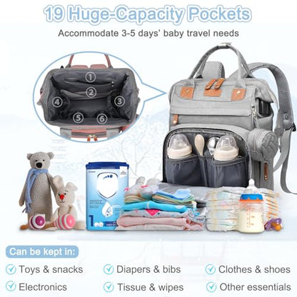 SHITIESHOU Diaper Bag Backpack Baby Bag for Mom Dad with Changing Pad, 19 Pockets, Large Waterproof Travel Baby Girl Boy Toddle Diaper Bag with Insulated Pocket, Baby Shower Gifts, Grey - color: Upgrade Grey