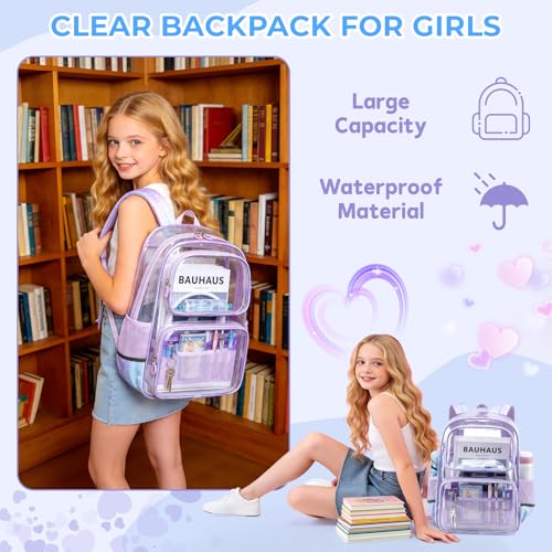 Sisipoet Clear Backpack for Girls with Cherry Blossom Print, Heavy Duty Transparent Bookbag for School, Stadium, and Concert, Purple - color: Purple