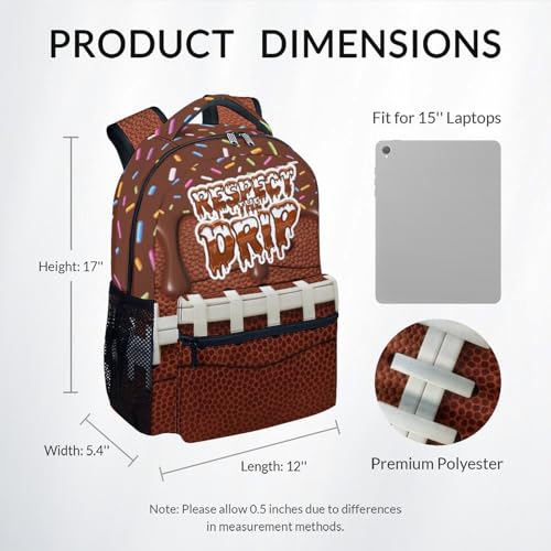 Football Backpack for Boys Kids School Backpack - Sport Theme Bookbag for Elementary Middle Back to School Gifts (17 Inch) - color: Brown