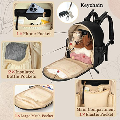 miss fong Small Diaper Bag Mini Diaper Bag Backpack Mini Backpack with 11 Pockets Baby Diaper Bag with Hand Sanitizer Holder, 2 Insulated Pockets-BALCK - color: Black