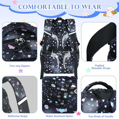 AO ALI VICTORY Backpack for Girls Kids School Bags for Kindergarten Elementary Schoolbag Students Backpacks Cute 15.6 inch Laptop Bookbag Teens Girl Back Pack Travel Daypack, Black - color: Black