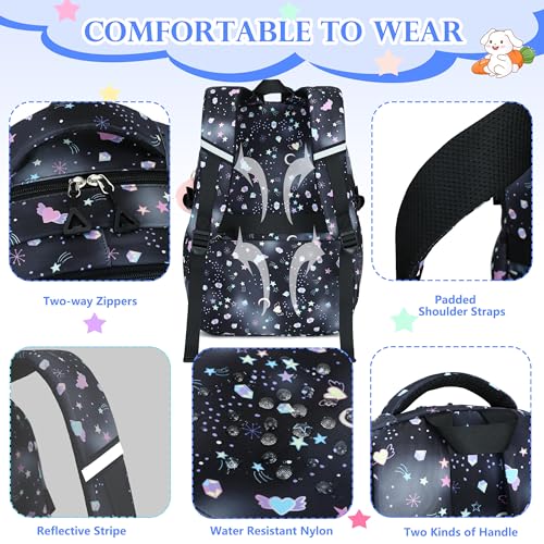AO ALI VICTORY Backpack for Girls with Lunch Bag Pencil Case Kids School Bags for Kindergarten Elementary Middle Primary Schoolbag Cute 16 inch Laptop Bookbag Students 3 PCS Cute Bookbag, Black Set - color: Black Set