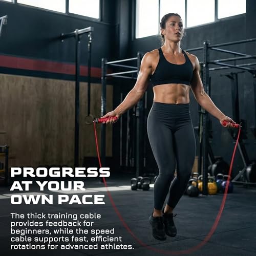 Weighted Jump Rope for Men & Women, 1LB Adjustable Heavy Speed Rope with Removable Handle Weights, Dual Cables for Cross Training, Boxing, Cardio & Home Workouts Durable Adult Fitness Jump Rope - Red