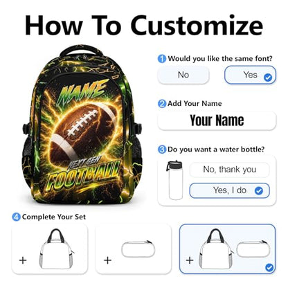Kids Backpack for Boys, Custom Football Bookbag with Reflective Ergonomic Design - 17 Inch Sport Backpacks with Lightning Print for Middle High School - color: Brown