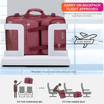 WITZMAN Canvas Travel Backpack for Women Large Laptop Backpack Fit 16 inch Carry-on Airline Approved Convertible Shoulder Rucksack(A6617-3 Red) - color: Red