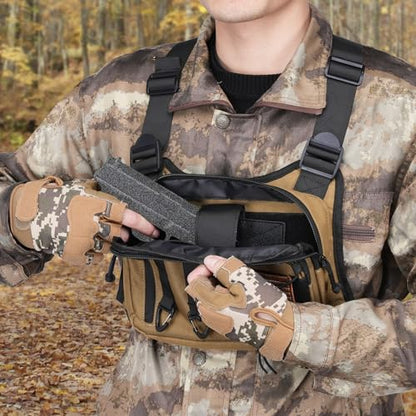 CVLIFE Outdoor Chest Bag for Men, Tactical Chest Pack, Adjustable Running Vest Bag, Lightweight Anti-theft EDC Rig for Hiking - color: Khaki