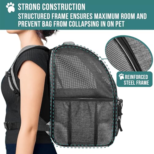 PetAmi Dog Backpack Carrier for Small Medium Dogs Large Cats up to 18 lbs, 2 Side Entry, Structured No-Collapse Frame, Airline Approved Ventilated Pet Backpack for Hiking Camping Travel, Grey - color: Heather Gray